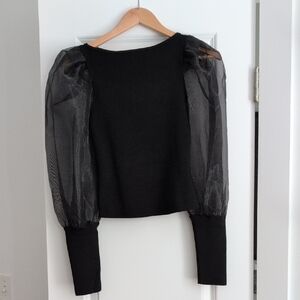 Alice + Olivia Black Top with Sheer Sleeves